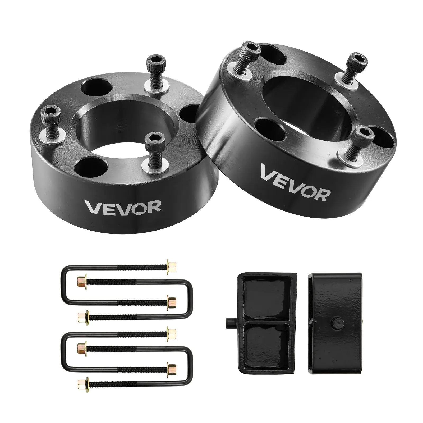 VEVOR Front/Rear Leveling Lift Kit - 3 in Front, 2 in Rear Chassis Fit for 2007-2023 Silverado 1500/Sierra 1500 2WD/4WD, Includes Struts Spacers, Lift Blocks, U-Bolts (2 Each Set)