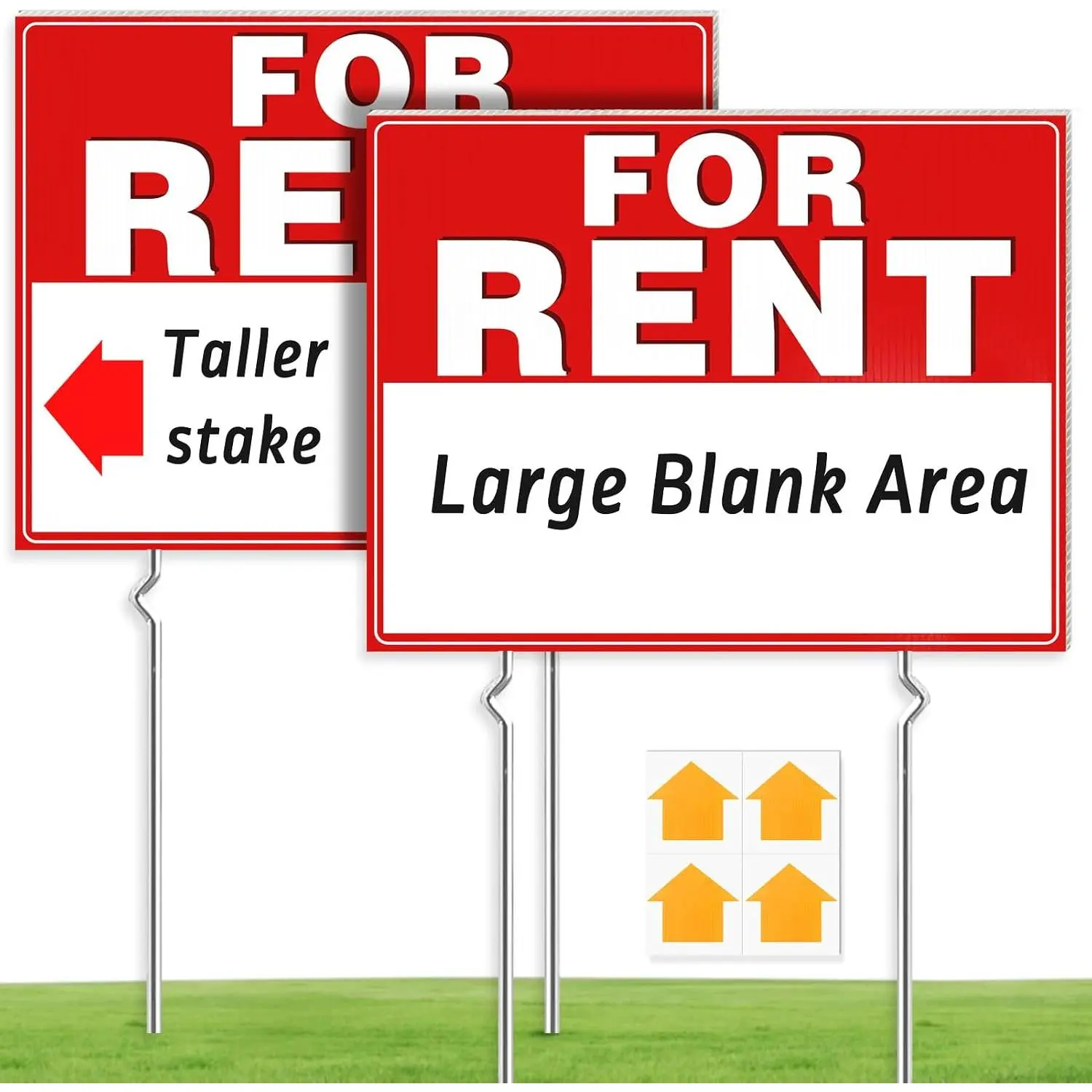 Home Supplies Double-Sided Weatherproof Corrugated Plastic Rent Signage Kit (2-Pack with Metal Stakes), 17x13in Bold Letters & Stickers, Modern Outdoor Display for Home & Apartment Rental Ads