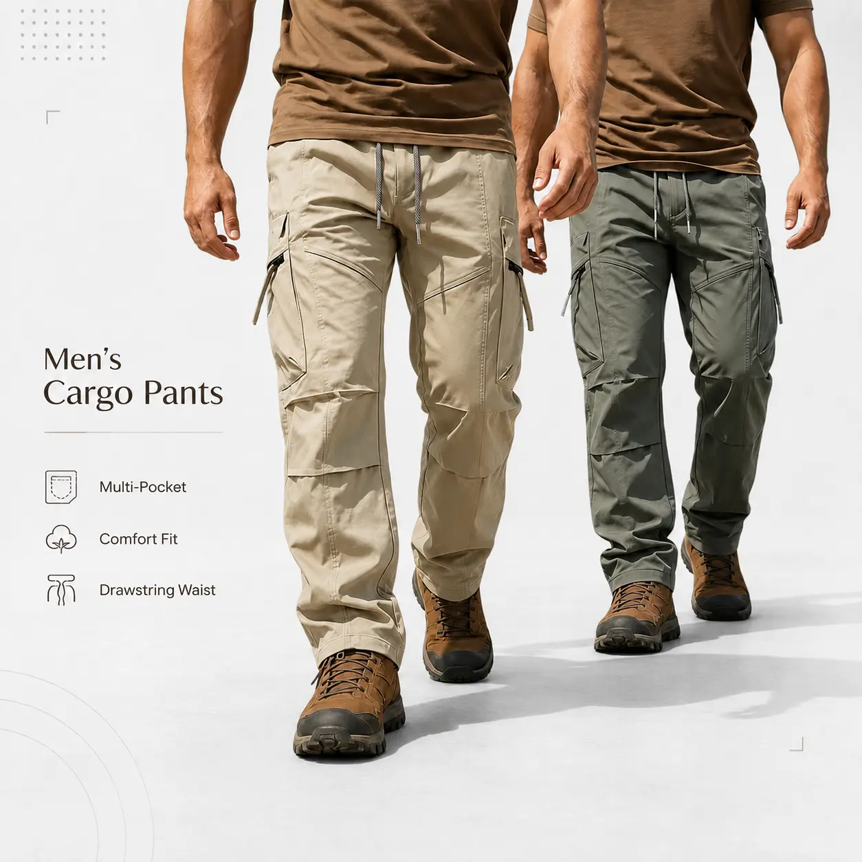 Men's Tactical Cargo Pants, Drawstring Elastic Waist Multi Pocket Outdoor Hiking Work Trousers