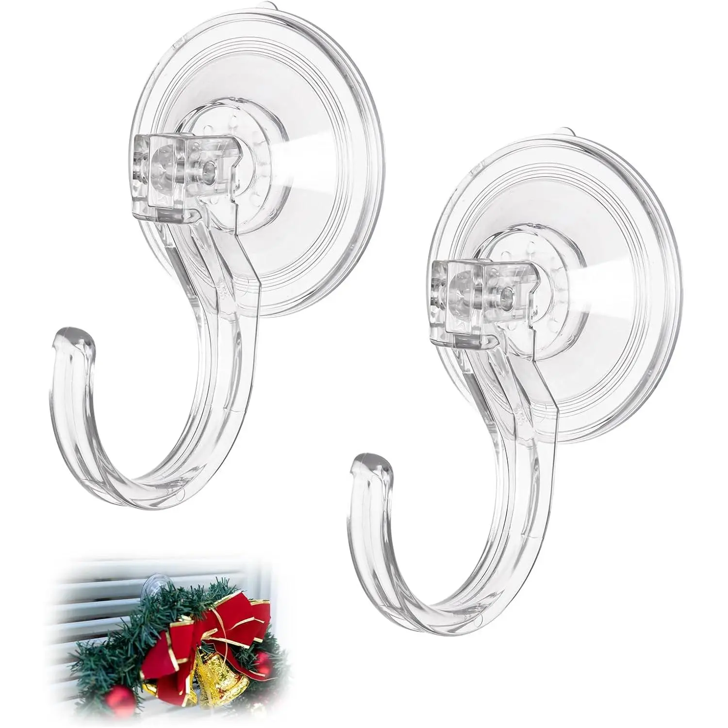 2 Pack Wreath Hangers for Front Door, Large Clear Suction Cup Hooks for Door Wreaths, Removable Heavy Duty Wreath Holder 18 LBS Load Use for Glass Window, Shower, Christmas Decor, No Drill