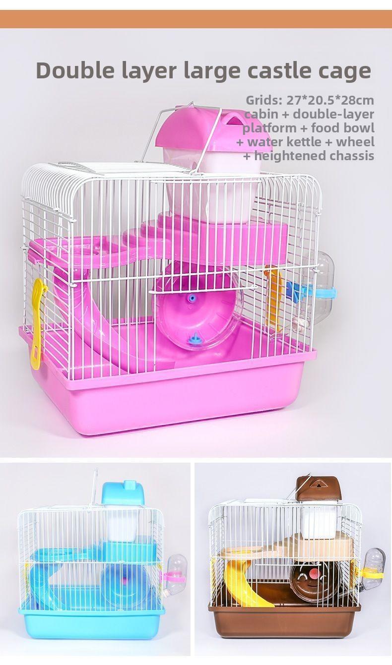 Hamster Villa  Cage Double Levels  Extra Large Villa Portable Outdoor Cage Beginner Package with Water Bottle, Food Bowl, Running Wheel Supplies Cross-border