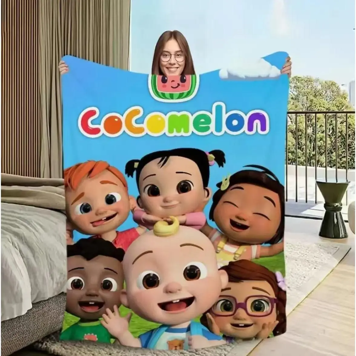 Cocomelon Cartoon Plush Blanket Four Seasons Warm Soft Flannel for Sofa Living Room Office Bedroom Baby Travel Halloween Christmas Gift