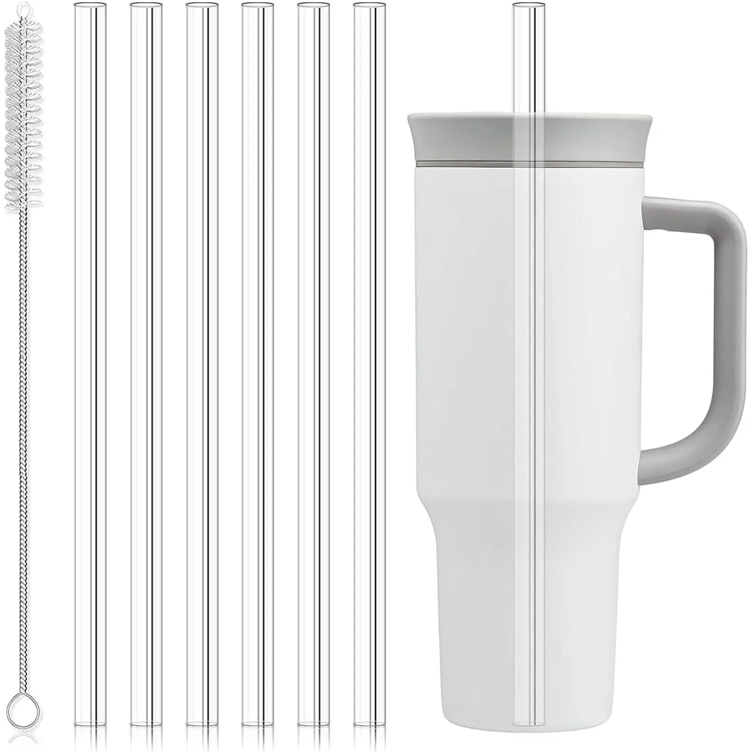 6 count  Straws for  40oz Tumbler,  Clear Straws with Cleaning Brush Compatible with  Water Bottle Cup Mug Accessories