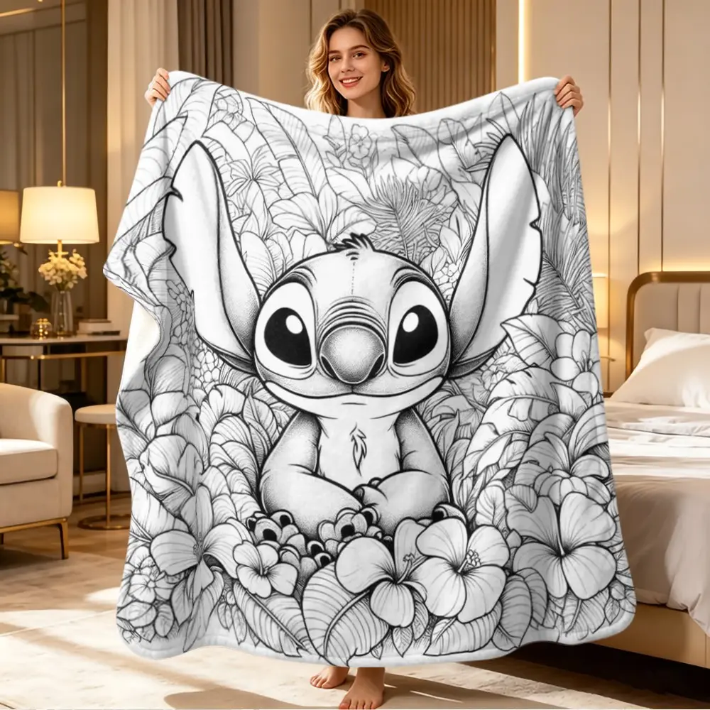 DIY Coloring Stress Relief Blanket, Tropical Hibiscus Stitched Stich Draft Flannel, Creative Digital Print, Multi-Purpose Festival Gift