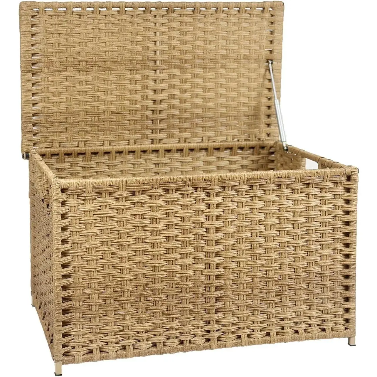 Handwoven Wicker Storage Trunk with Stay-Open Lid - 30x17x18in 160L (42.3 gal) Indoor Furniture Organiser, Plastic-Free Large Storage Box, Metal Frame, Easy to Assemble, 200lb Capacity, Room Decor