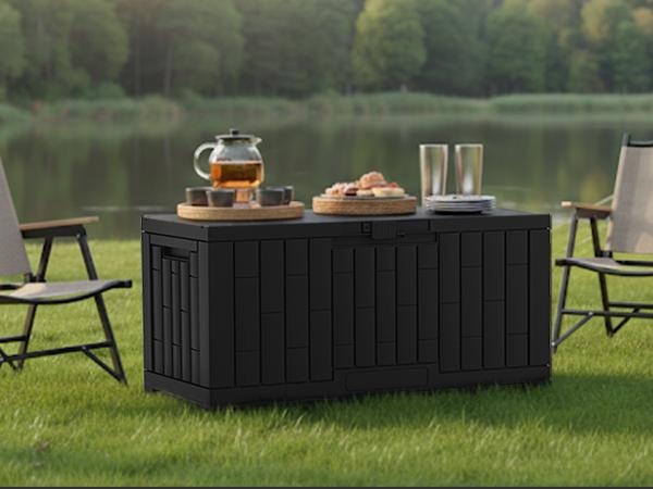 60 Gallon Outdoor Storage Box, Waterproof Resin Deck Box with Handles, Lockable Patio Bench for Cushions & Gardening Tools