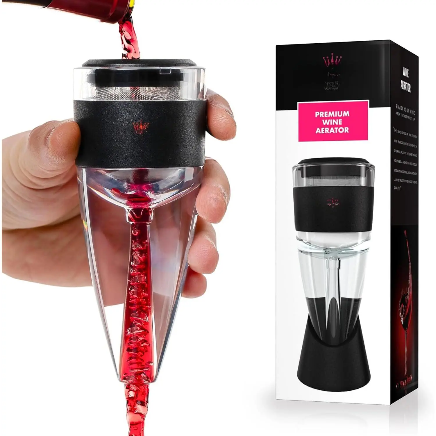 Red  Air Aerator –  2026 Professional-Quality Multi-Stage  Decanter with Aerator – Improves  Flavor, Filters Impurities, Prevents Drips and Spills. Includes WineGuide Ebook