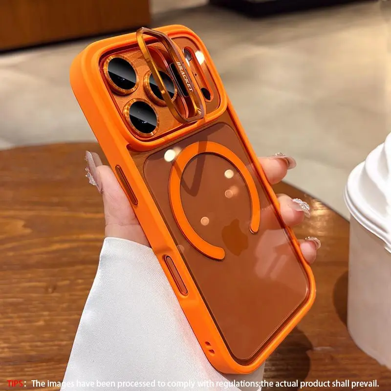 Magnetic, Durable, Protective, transparent lens metal bracket shockproof TPU Shell phone case, suitable for Smartphone, iPhone 17 17Air 16 15 14Plus Pro Max ultra-thin, compatible with Magsafe, supports wireless charging, comes with lens protection cover