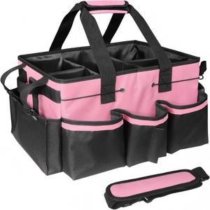 multi-pocket cleaning caddy bag, 1 count waterproof home cleaning & car maintenance storage bag, storage organizer with handle & adjustable divider for home, travel essentials bag