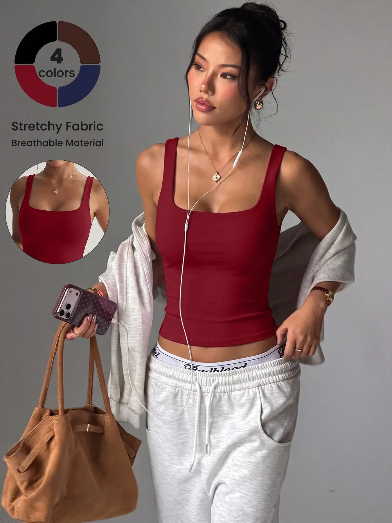 Women's Plain Sport Tank Top, Gym Sports Vest, Elastic Yoga Vest, Breathable Sleeveless Workout Shirt, Detachable Lining, Yoga Gym Running, All Season Sports Wear, Stretchy Activewear, Activewear Clothing