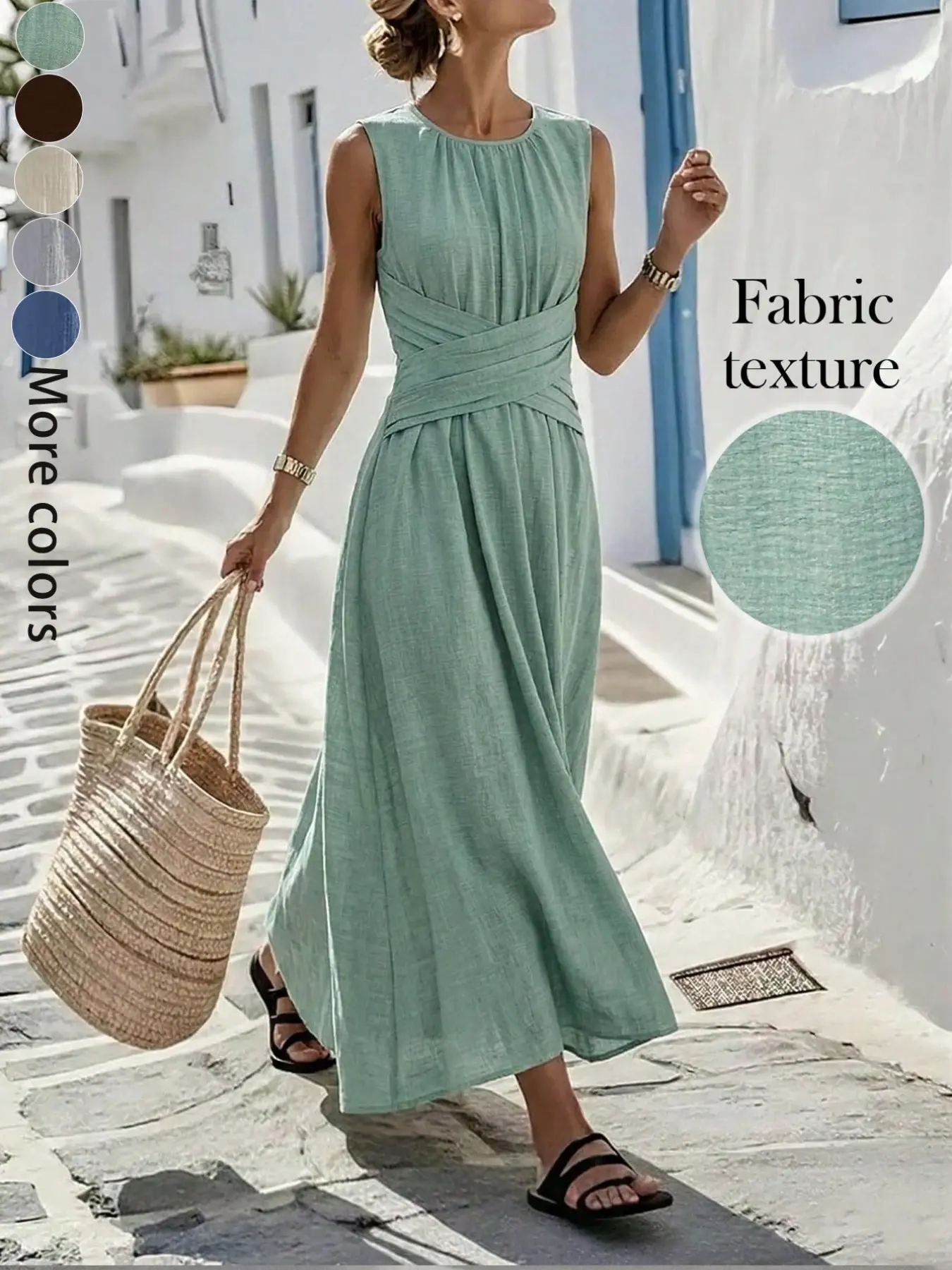 Women's Four-Season Casual French Style Chic Loose Beach Dress, Plain Sleeveless Maxi Dress, Home Office Outdoor City Fashion