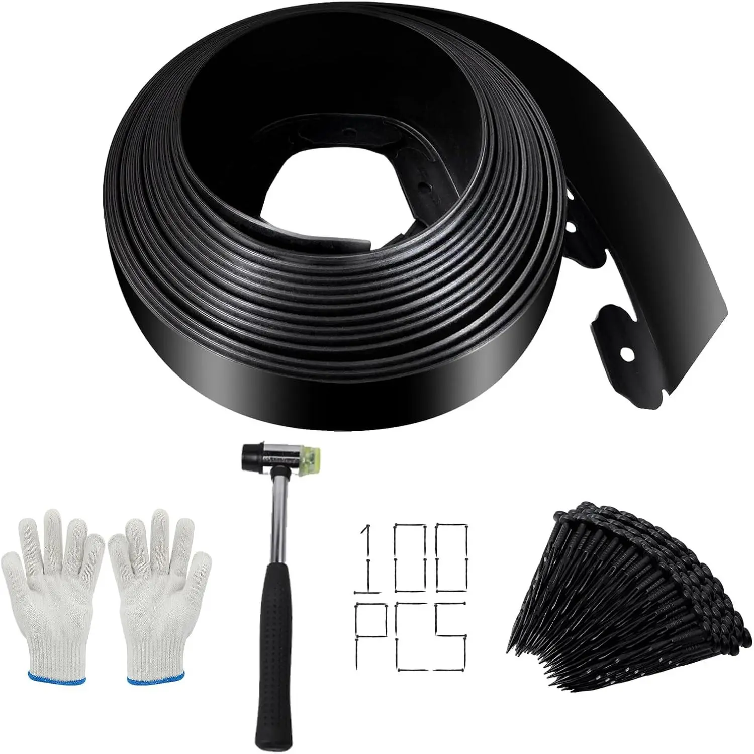 Landscape Edging - 2 Inch x 33FT Garden Border with 100 count Spikes, Plastic Lawn Edging for Flower Bed, Pathway and Yard(Black)