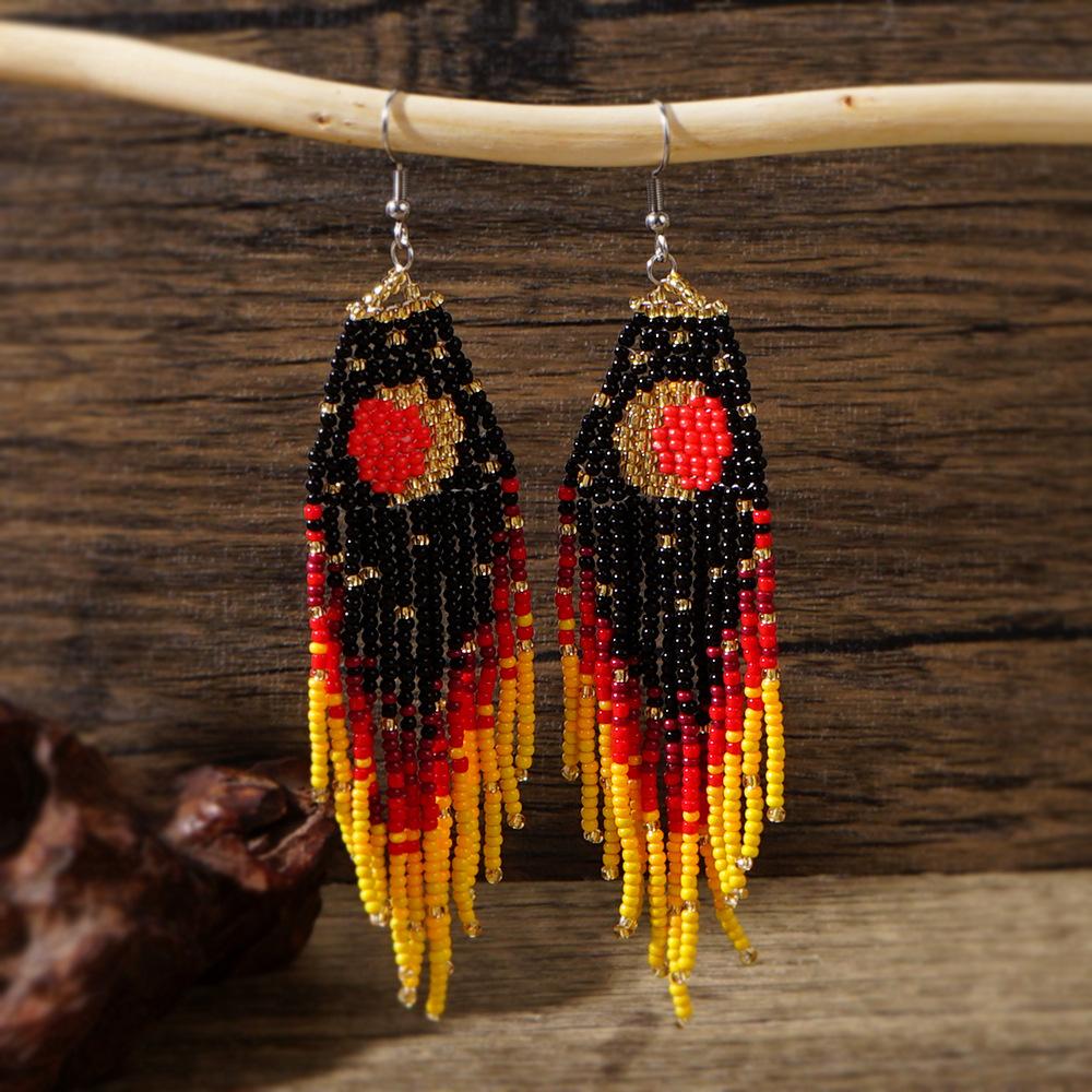 Beaded Tassel Earrings — Moon Motif, Woven Seed Beads | Women's Fashionable Commute-Style Earwear | Light Luxury, High-End Aesthetic
