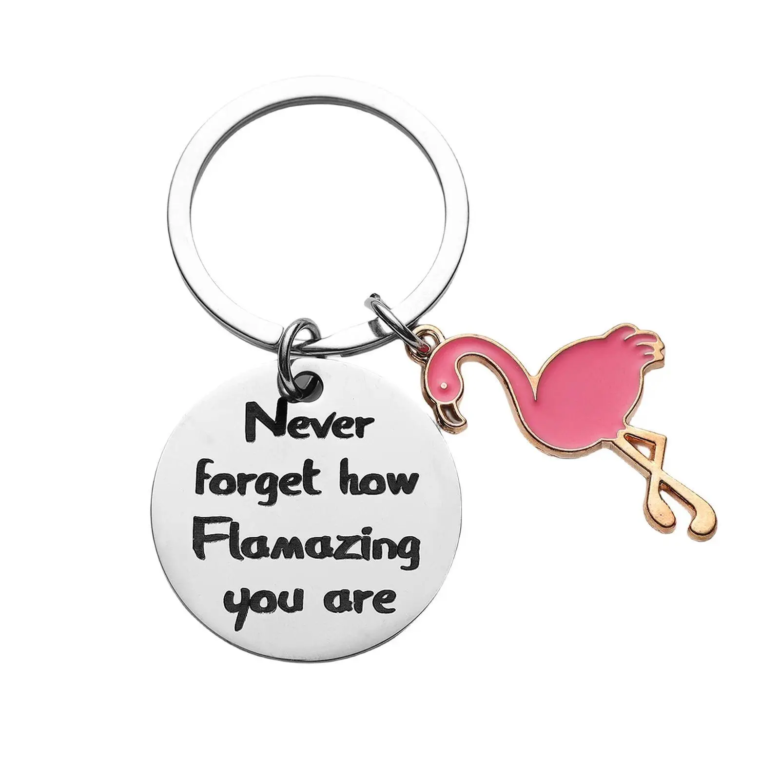 Flamingo Stainless Steel Keychain Never Forget How Flamazing Exquisite Bag Charm Keyring Inspirational Gift