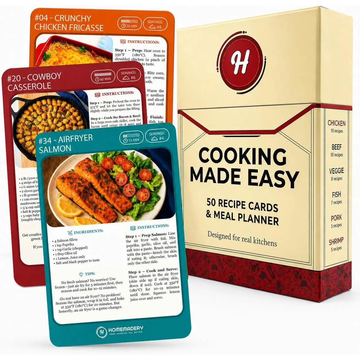 Quick & Easy Recipe Cards for Dinner Ideas – 50 Tasty Meals Recipes for Busy People |   10 Weeks Menu Planner |   Simple Cookbook Alternative |   Cooking Tips |   Blank Cards |   Flash Cards