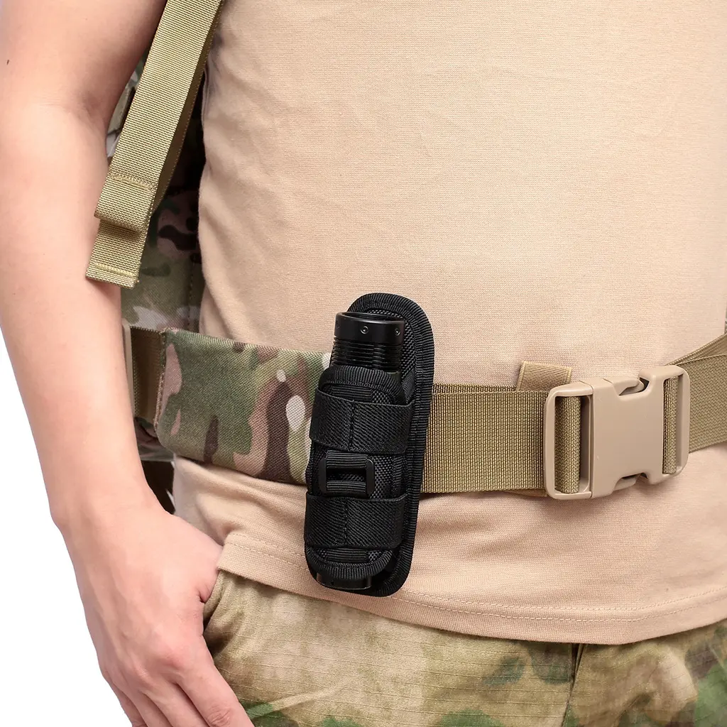 Tactical Nylon Flashlight Holster with 360-Degree Rotation, Universal Fit, and MOLLE Belt Attachment for Camping & Hiking, Universal Size, Tactical Accessories, 360 Rotation