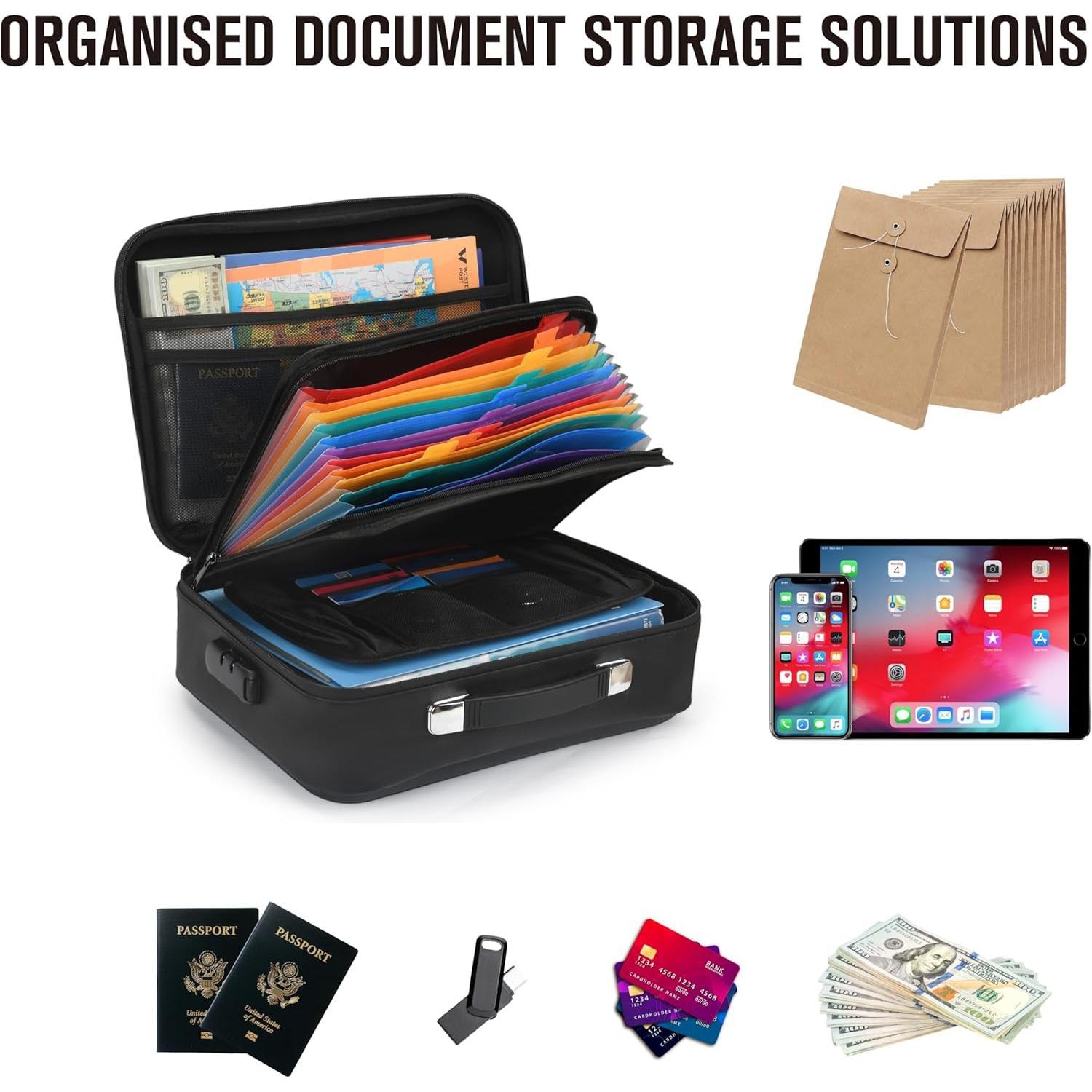 Fireproof Document Box, Hard-Shell Design  Fireproof Document Box with Lock File Boxes for Documents Important Paperwork