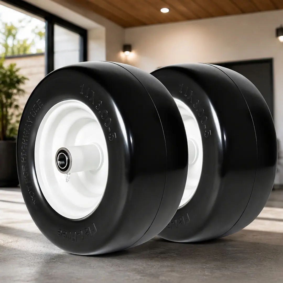 ARCH 11x6.00-5 Smooth Tire and Wheel Set of 2 for Lawn Mower, 11x6-5 Solid Rubber Riding Mower Tire with Rim, 3/4" Bearing 5.8" Centered Hub, Smooth Tread Solid Tire for Zero Turn Mowers, White, White Color Options, Rubber Material
