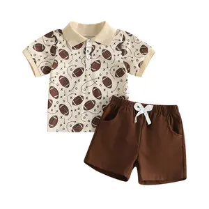 Toddler Baby Boy Football Outfit Game Day Clothes Short Sleeve Polo Shirt Collar Tops and Solid Shorts with Pockets 2 Piece Set