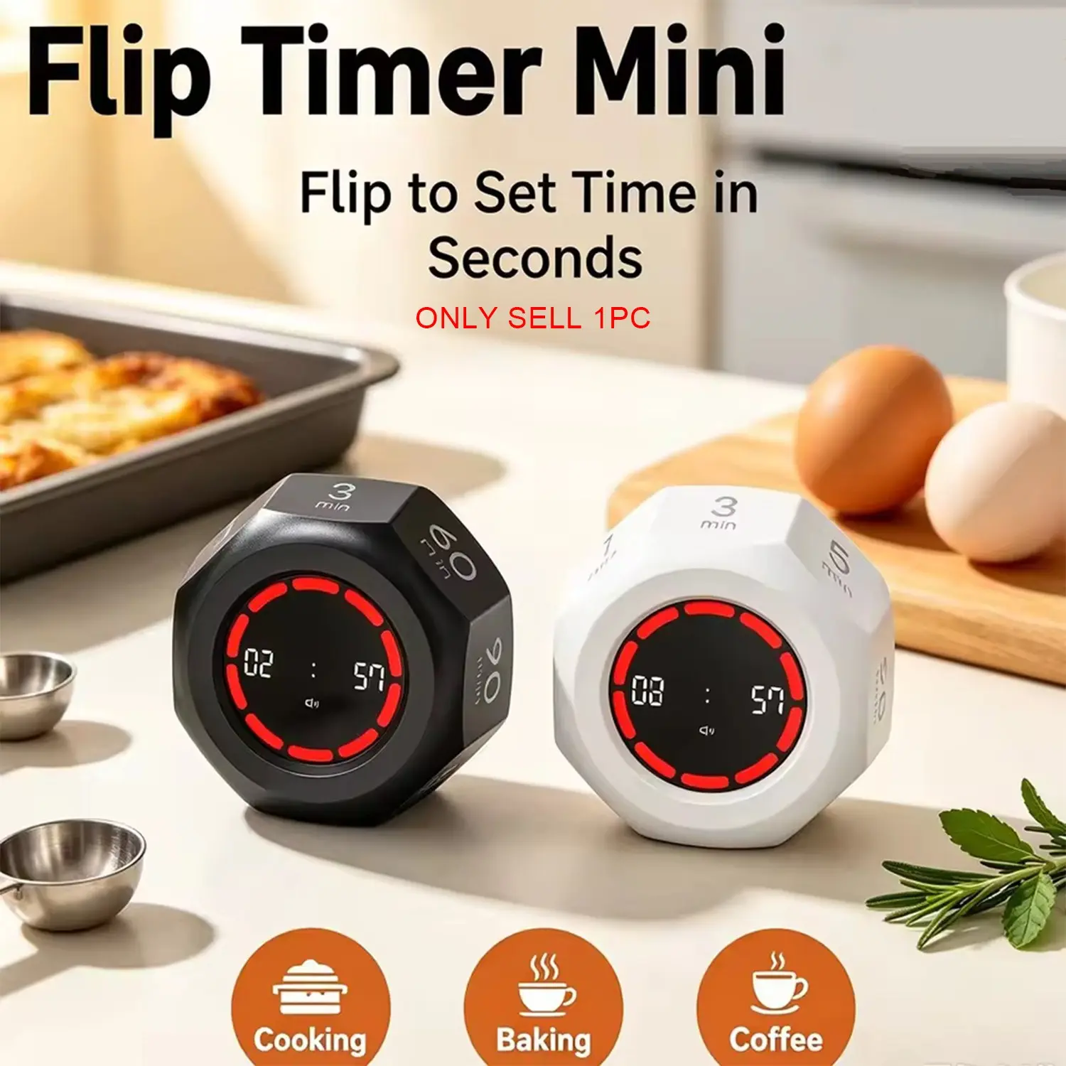 Gravity Sensor Cube Timer, Visible Flip Digital Countdown Clock, Rechargeable Mini Cube Timer, Portable Time Management Tool for Study, Fitness, Kitchen