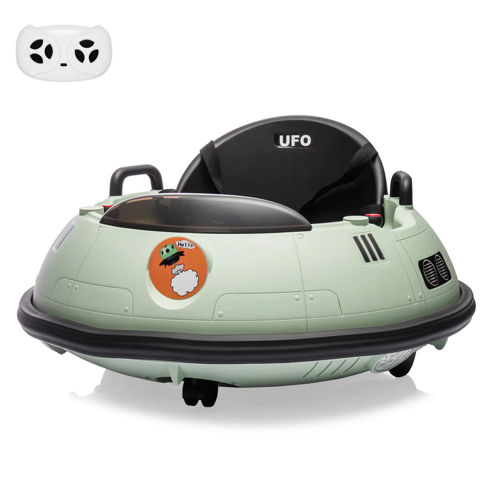 Garvee 360° Spin Electric Bumper Car for Kids, 12V Ride-On Toy – Dual Joysticks, Remote Control, LED Lights, Safety Belt, 3 Speeds – Indoor/Outdoor, for Ages 18 Months+