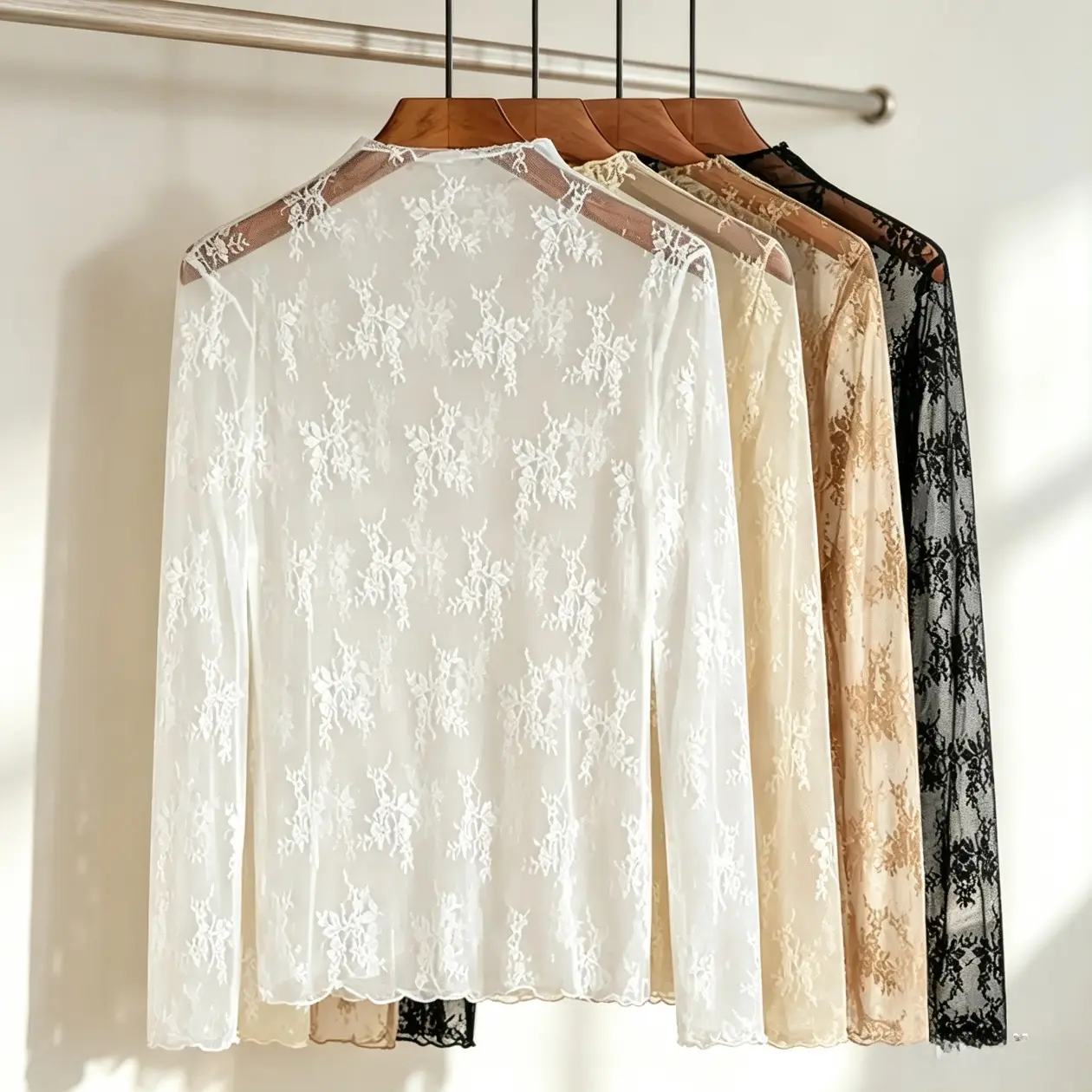 3 Pack Tops for Women, Sheer Floral Embroidered Lace Long Sleeve Mock Neck Blouse, See Through Mesh Layering Top, Elegant Lace Undershirt, Casual Sheer Cover Up, Slim Fit Long Sleeve Lace Shirt homedecor