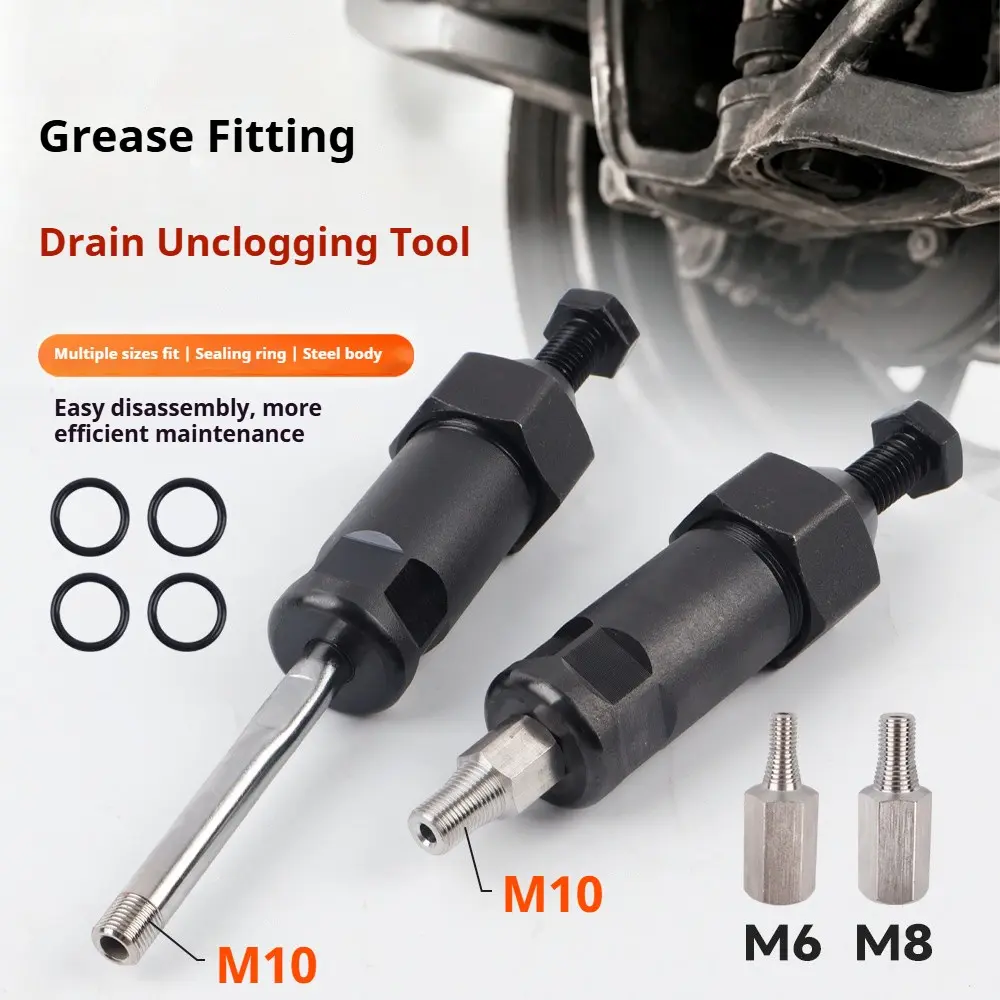 Grease Zerk Cleaner Tool, Specialty Mechanic Tools, Equipped with M6, M8 & M10 Threaded Adapters, Grease Fitting Unclogger, Grease Nipple Blockage Remover for Excavator, Forklift, Loader, Tractor & Farm Machinery