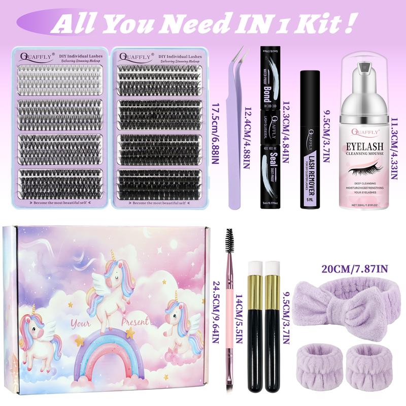 Natural Eyelash Extensions Kit, 1 Set Mixed Length Individual False Eyelashes with Glue, Remover, Eyelash Curler, Headband, Makeup Tool for Beginners, Christmas Gift, Eyelash Glue Extension, Eyelash Enhancements, Christmas Gift Ideas, DIY Cluster Lash