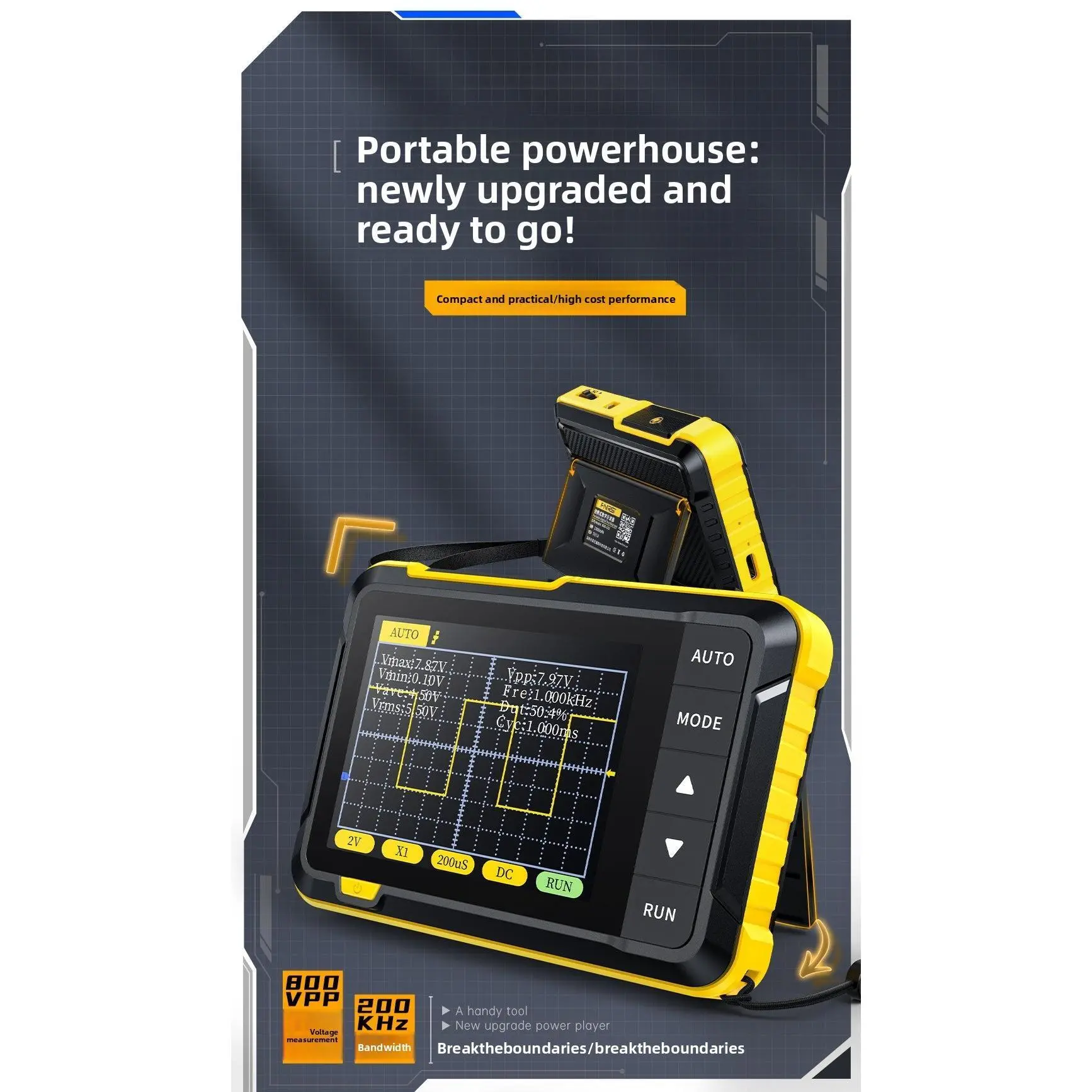 Handheld Digital Multimeter Oscilloscope - Rechargeable Portable Small Electrical Measuring Tool with Auto Capture, High-Res LCD, Easy Setup for Beginners' Teaching, Circuit Boards Maintenance