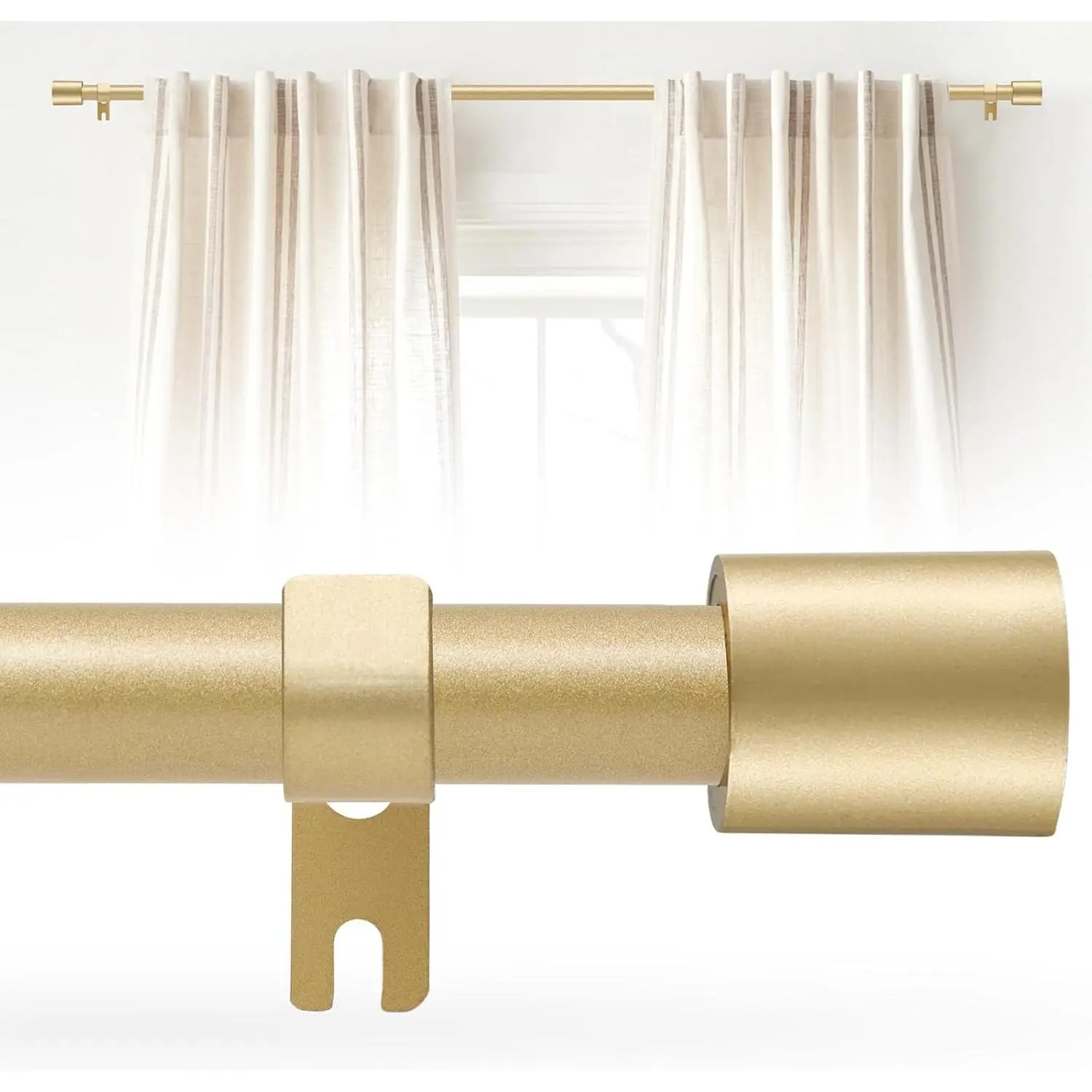 Curtain Rod for Windows 30 to 75 Inch, 5/8 Inch Gold Adjustable Curtain Rod with 2 Brackets, Easy Installation and Simple End Caps, For Living Room, Bedroom, Outdoor