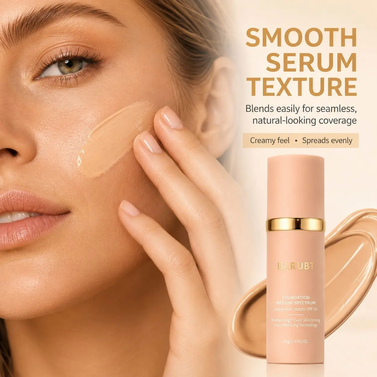 1 Bottle ｜BARUBT Color - Mimicking Medium Spectrum Sunscreen Foundation｜Full Coverage·Oil - Control & Waterproof·Moisturizing & Repairing｜SPF50 Long - Lasting Natural Finish·All Skin Tones