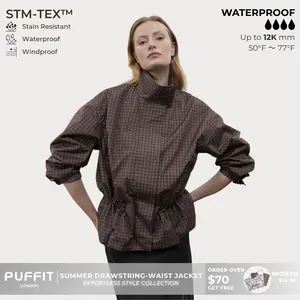 PUFFIT Effortless Style Mid-Length High Neck Convertible Collar Summer Jacket With Inner Drawstring Waist,Breathable Eyelets & Multi-Pocket Design,Stain-Resistant Windproof Outerwear,Outdoor,Sport,School Running,Football Mum,Spring Summer Jacket