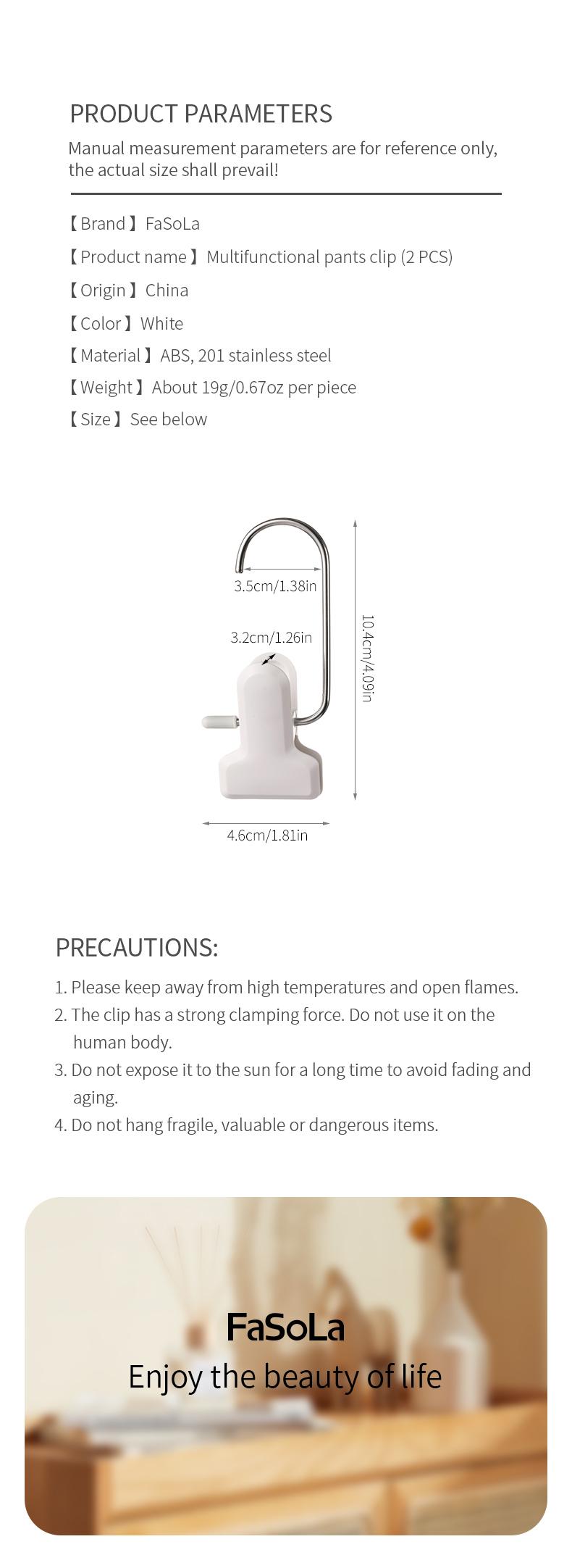 FaSoLa stainless steel single portable non-marking clothes and pants clip with hook for home use