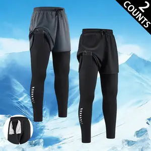 Men's 2-piece 2-in-1 running compression pants, detachable shorts, covered tight pants with phone pocket design, fast, dry, breathable sports tight pants, elastic waist training pants suitable for running, fitness exercise, outdoor sports