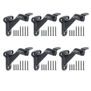 VEVOR Handrail Hardware Bracket, 6 Packs Heavy Duty Hand Rail Brackets, Flexible Angle Adjustment & Easy Install, Stair Railing Hardware for Stairways Handrail, Staircase,Matte Black