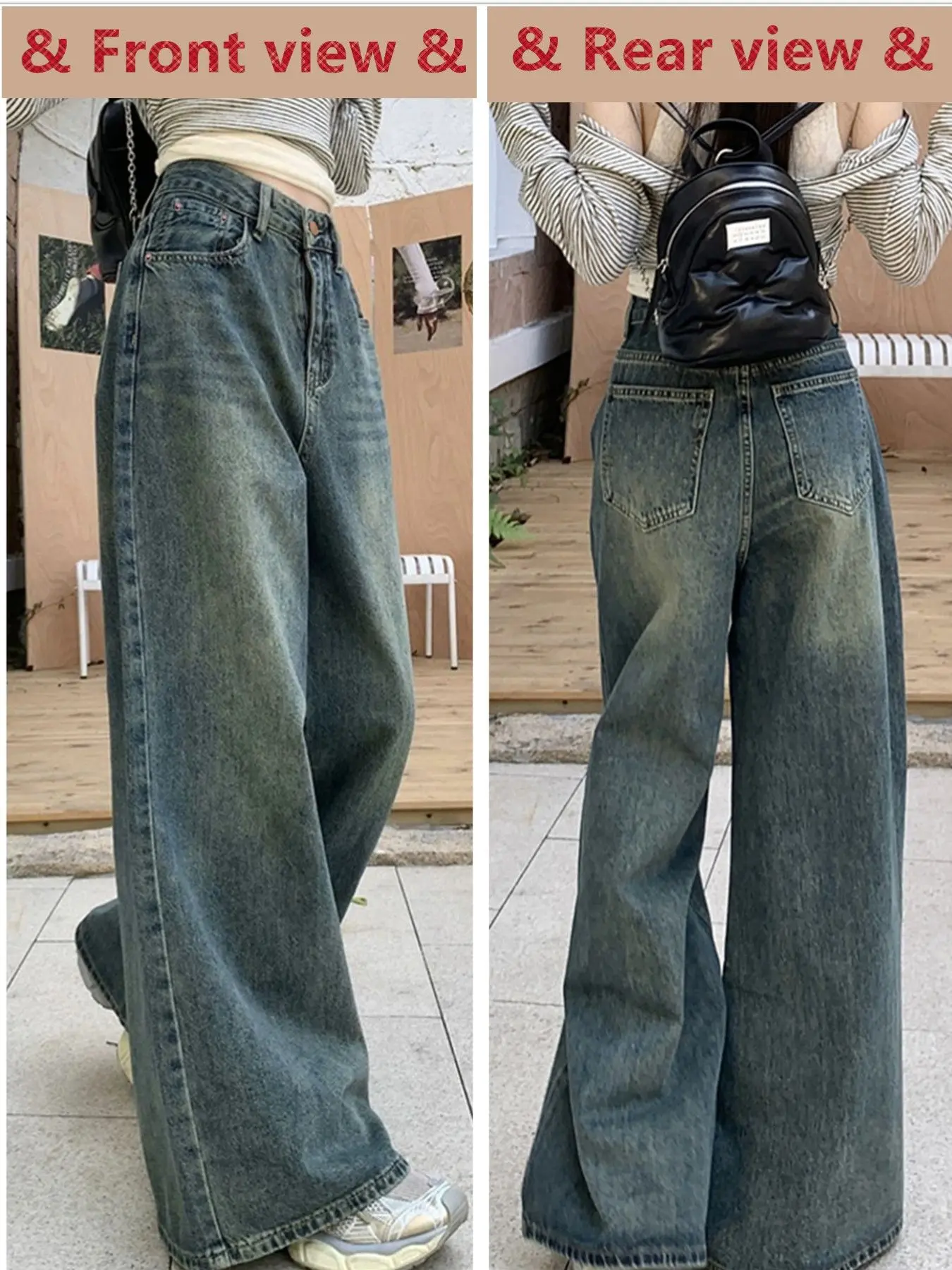 Women's Fall Wide Leg Jeans, Vintage Fashion Washed Pants, Casual Daily Wear, Versatile Stylish Design, Loose-Fitting Button Fly, Baggy Fit Jean