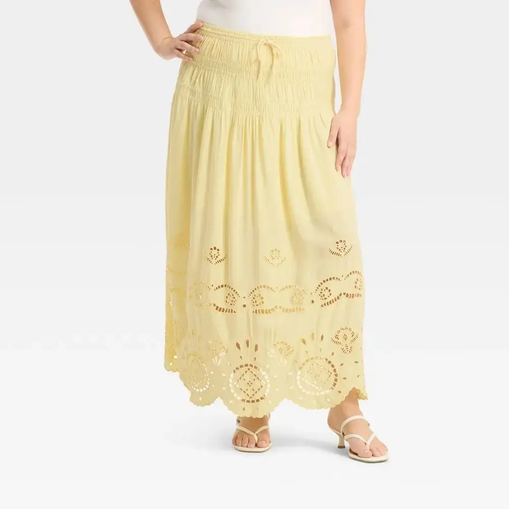 Women's High-RIse Embroidered Eyelet Drop Waist A-Line Skirt