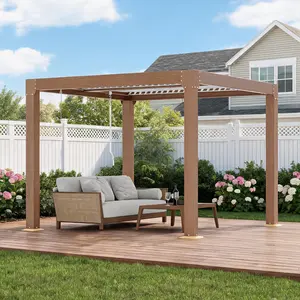 10x20 FT Louvered Pergola with Adjustable Aluminum Roof & Drainage System for Patio Deck