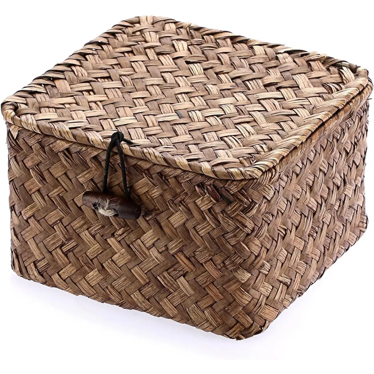 Seagrass Basket Bin with Lid X-Small Handwoven Wicker Storage Basket | Square Decorative Baskets Box for Shelf Multipurpose Household Baskets Organizer for  Decor