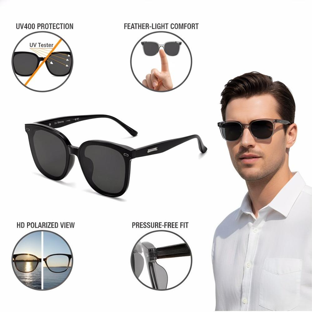 Polarized Square Sunglasses Unisex Premium Eyewear, Retro Rectangle Multi-Color Collection UV400 Protection Lightweight Fashion Style for Everyday Casual Outdoor Driving