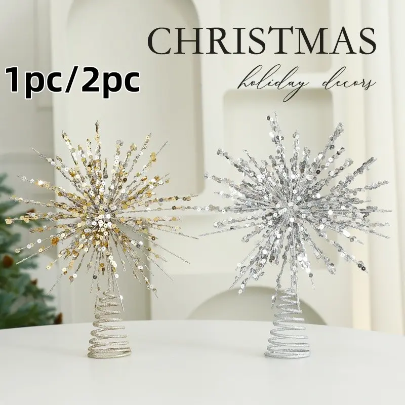 8-Point Star Champagne Color Christmas Decoration, Multi-Star Explosion Design, Festive Tree Ornament, Holiday Scene Decorations