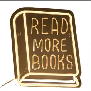 Adjustable Neon Light Book Sign, LED Glowing Decoration for Bedroom, Bookstore, Library, Study Room, Classroom, Museum