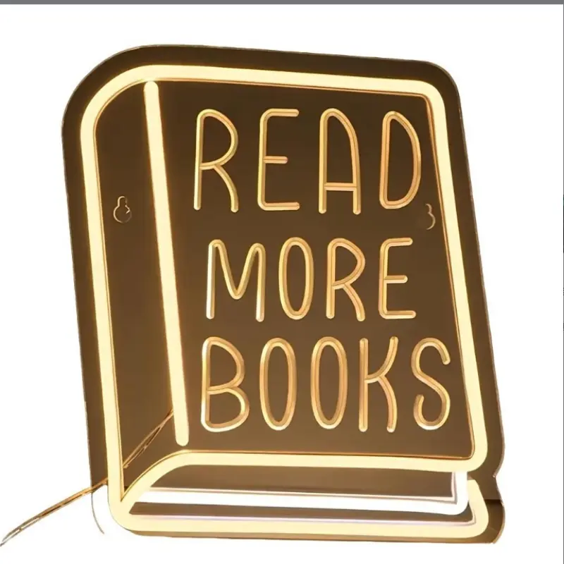 Adjustable Neon Light Book Sign, LED Glowing Decoration for Bedroom, Bookstore, Library, Study Room, Classroom, Museum