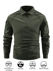 2026 New Arrival Men Tactical Collared Half Zip Long Sleeve Polo Shirt Quick Dry Stretch Wrinkle Resistant Breathable Zip Sleeve Patch Pockets Lightweight Outdoor Hunting Training Camping Daily Top Army Green Black Khaki Three Color Options