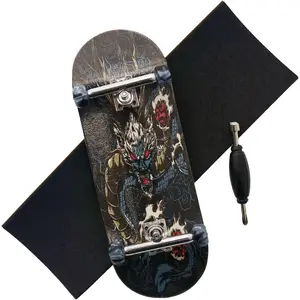 Pro Fingerboard 34mm Wooden Board Professional Finger Skateboard Trucks CNC Swirl Wheels (Dragon)