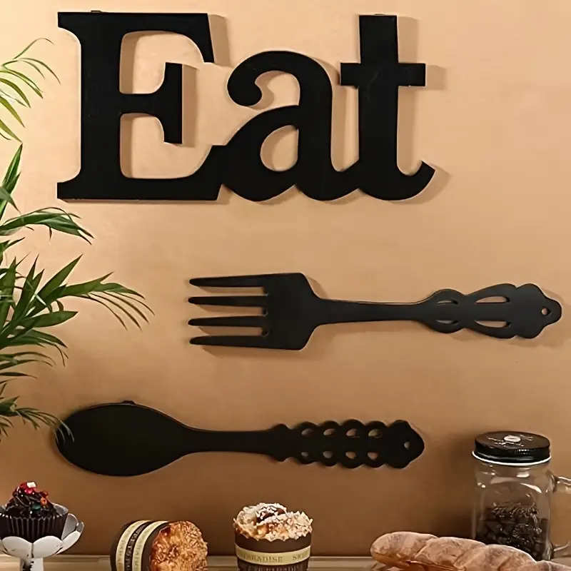 Rustic 'eat' Wall Decor Set, Wooden Fork and Spoon Letter Art, Elegant Farmhouse Kitchen and Dining Room Decoration Items, Perfect for Christmas