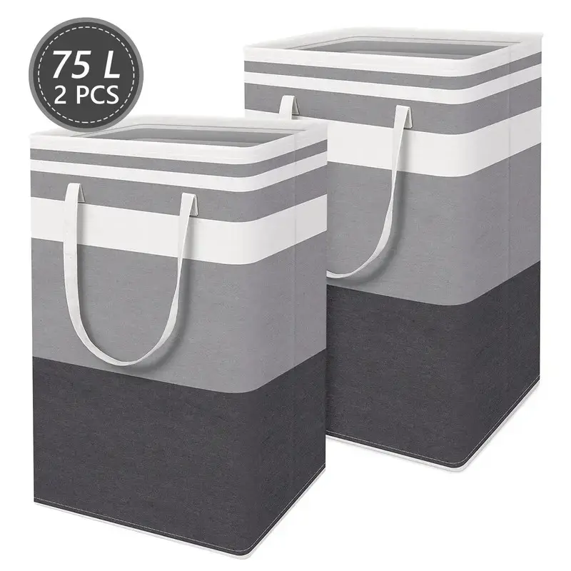 2pcs Large Rectangular 75L Waterproof Laundry Baskets, Collapsible with Easy-Carry Handles, Minimalist Home Supplies for Apartments