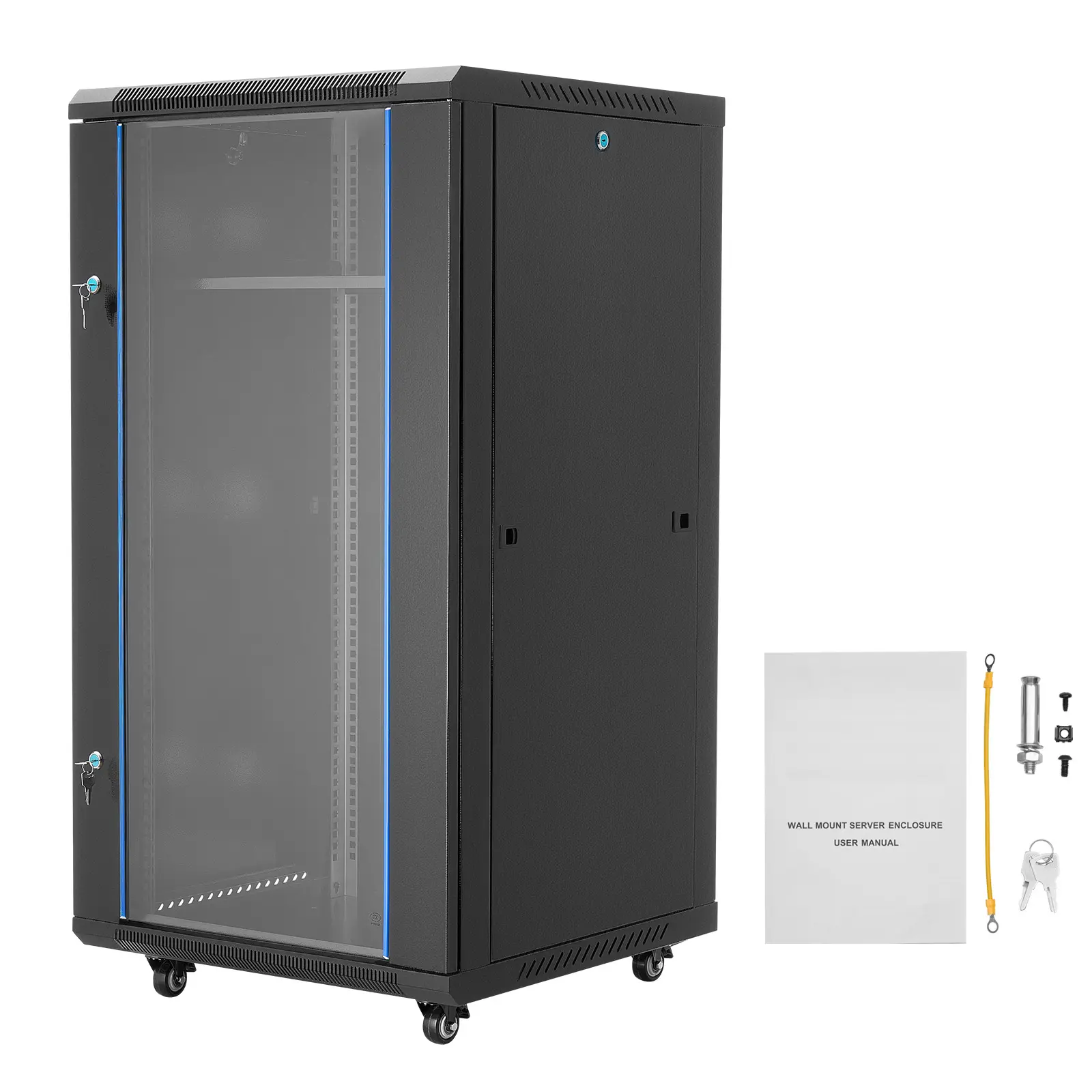 22U Network Cabinet Wall Mount, 23.6 in Depth, 300 lbs Max Load Capacity Server Cabinet Rack Enclosure with Locking Tempered Glass Door, Side Panels, Server Rack for IT Equipment, A/V Devices
