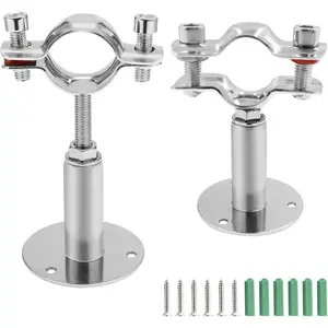2 Pcs Adjustable Stainless Steel Pipe Bracket Clamp, Wall & Ceiling Mount Pipe Support Straps, Fits 32mm (1 Inch) Diameter Pipes