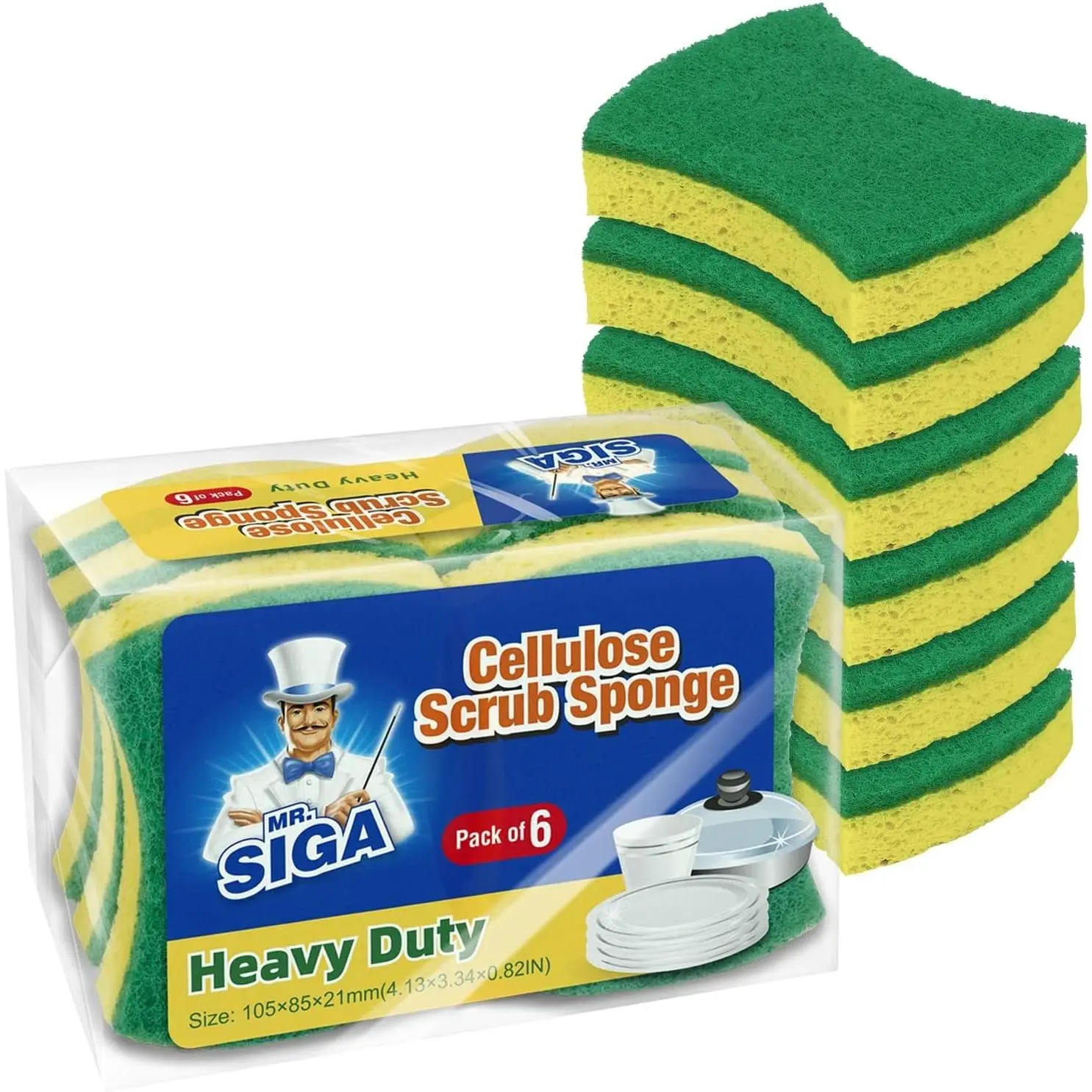 Heavy Duty Cellulose Scrub Sponge, -Sided Dishwashing Sponge for Kitchen, 12 Pack